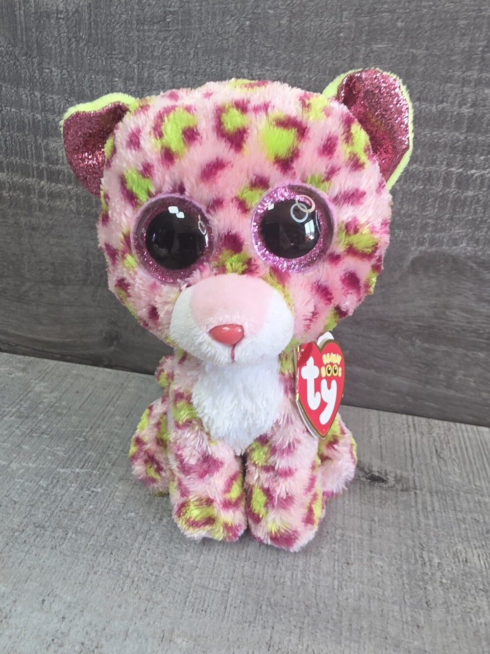 Ty Beanie Boos 6" Lainey Pink and Green Leopard Plush Stuffed Animal NWTs g59